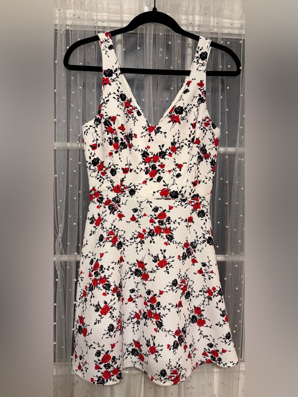 Forever 21 White Dress with Red & Black Floral Print S